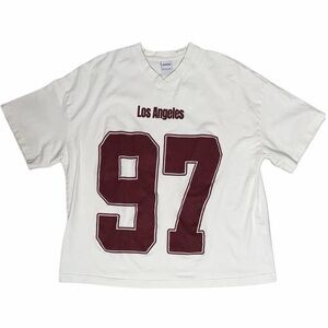 Bershka Los Angeles 97 Jersey Oversized White Burgundy V Neck T Shirt Women’s S